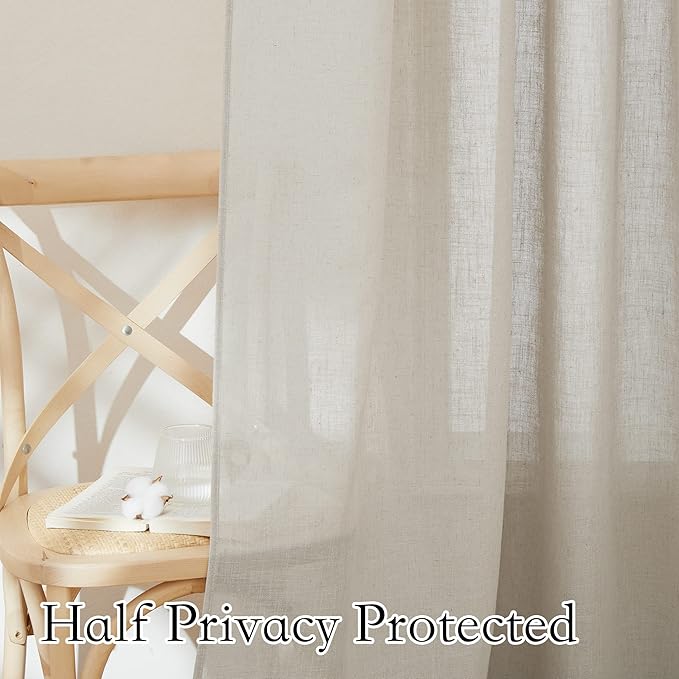 RYB HOME Linen Woven Curtains 36 Inch Length, Flax Linen Blend Small Drapes Soften Sunlight Thermal Curtains for Farmhouse, Cafe, RV, Bus, Office, W 52 x L 36 inches, Angora, 2 Pack