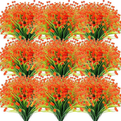 Hoteam 40 Bundles Fall Outdoor Artificial Flowers Plants UV Resistant Outside Faux Flowers Plastic Fake Plants Outdoor Summer Seasons Decoration Shrubs Garden Porch, Orange