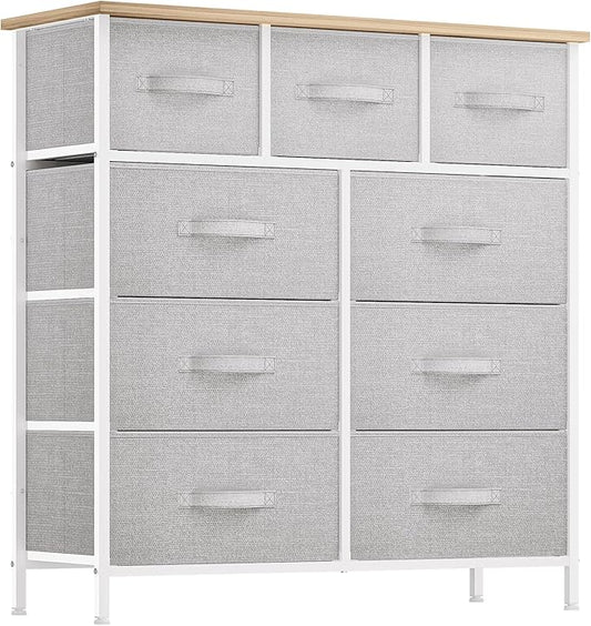 YITAHOME Dresser with 9 Drawers - Fabric Storage Tower, Organizer Unit for Room, Living Room, Hallway, Closets - Sturdy Steel Frame, Wooden Top & Easy Pull Fabric Bins (Light Gray)