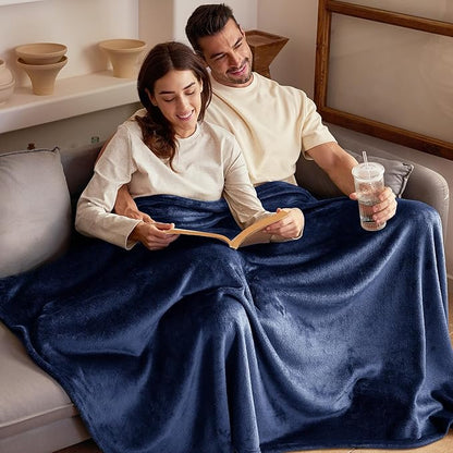 Exclusivo Mezcla Fleece Blanket Twin Size for Bed, Super Soft and Warm, All Season Use, Cozy, Plush, Lightweight, 60x80 Inches Navy Blue