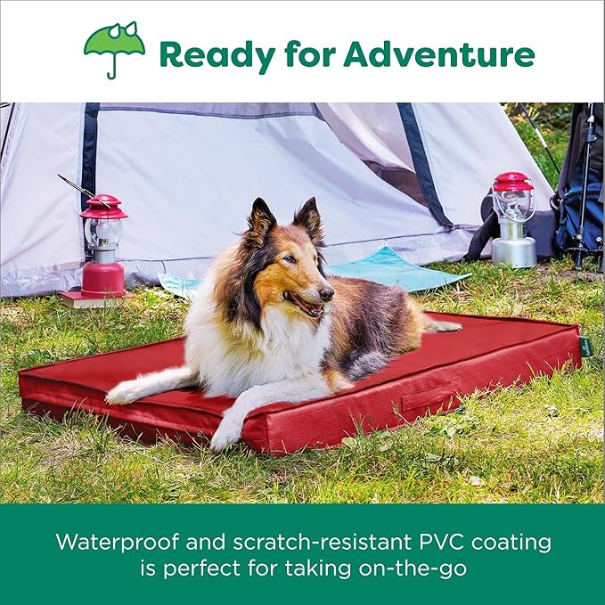 FurHaven Cooling Dog Bed – XXL Foam Mattress for Joint Pain Relief, Waterproof Liner, Removable Washable Cover, Durable for Outdoor Use, Deluxe Grid Indoor/Outdoor Bed – Red, Jumbo Plus-Mewly Pet