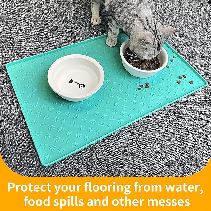 Ptlom Pet Placemat for Dog and Cat, Mat for Prevent Food and Water Overflow, Suitable for Small, Medium and Big Pet 18" 12", Light Green-Mewly Pet