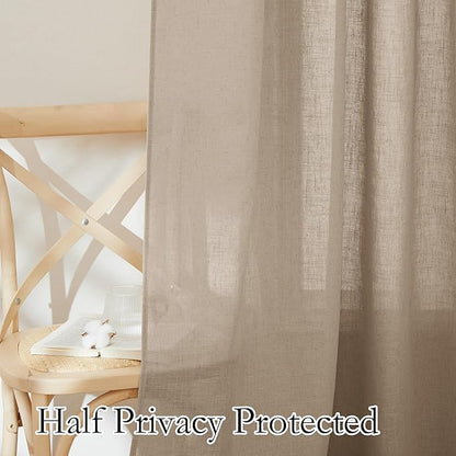 RYB HOME Extra Wide Semi Sheer Curtains, Grommet Easy Sliding Room Divider for Office Bedroom Separation, Large Window Curtains for Sliding Glass Door, Khaki, W 100 x L 95, 1 Pcs
