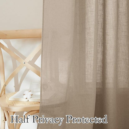 RYB HOME Linen Kitchen Curtains 63 inch Length for Living Room Bedroom, Privacy Protection Light Filtering Decorative Natural 2 Panels Set Farmhouse Boho, Khaki, W 34 x L 63 inches