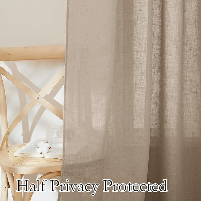 RYB HOME Linen Curtains Over Sink 36 inches Length, 2 Panels Light Filtering Privacy Semi Sheer Curtains for Bathroom Kitchen Small Window, Length 36 by Width 52 inch, Khaki
