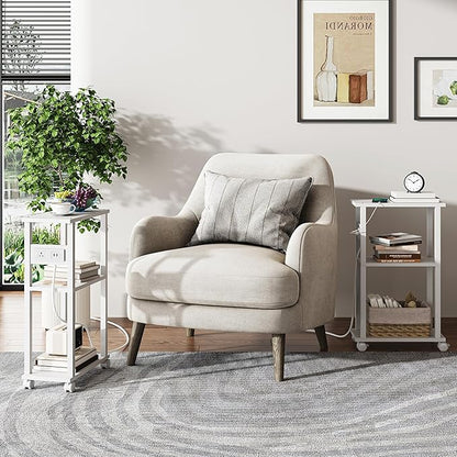TUTOTAK Small Narrow Side Table with Charging Station, Set of 2 Skinny End Table for Small Spaces, Slim Nightstand with USB Ports and Outlet,Sofa Beside Table with Wheels, White TB01BW047