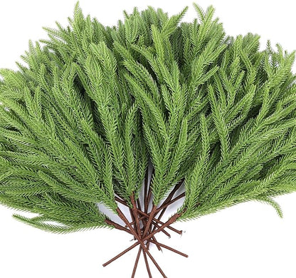 12 Pcs Artificial Norfolk Pine Branches, Norfolk Pine Artificial Pine Stems DIY Crafts Faux Christmas Greenary Norfolk Pine Branches for Xmas Wreath Garland Home Decor (12)