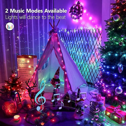 BrizLabs Christmas Fairy Lights - 66ft 200 LED Color Changing Fairy Lights with Remote, Plugin RGB Rainbow Christmas Twinkle Light White & Red Starry Xmas Light for Xmas Halloween Home Party Wedding