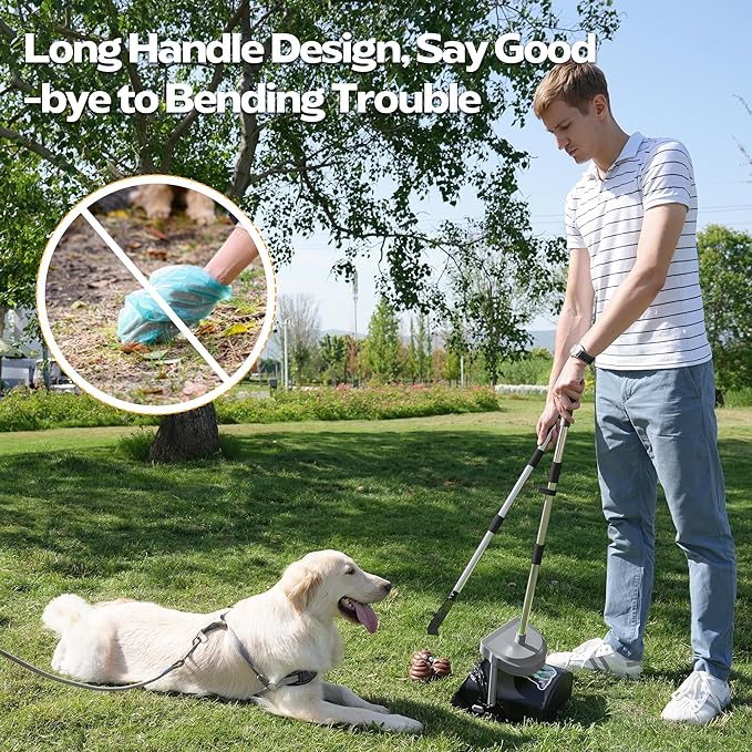 UPSKY Dog Pooper Scooper Swivel Bin & Rake Kit with 100 Waste Bags,33.4" Stainless Steel Long Handle Heavy Duty Pet Poop Shovel for Large Medium Small Dogs, Odor-Proof Lid for Yard/Lawn/Outdoor Use-Mewly Pet