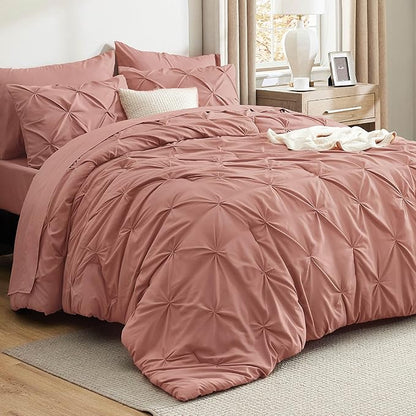Bedsure California King Comforter Set Dusty Pink - Bed in a Bag California King 7 Pieces, GentleSoft™ Pintuck Bed Set Gift for Family, Pinch Pleat Dusty Pink Comforter with Sheets, Pillowcases & Shams