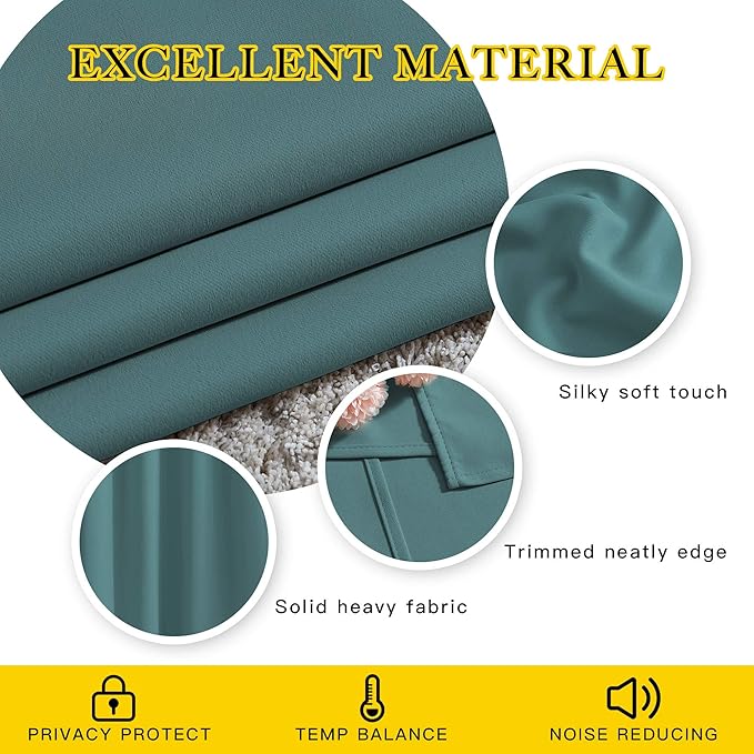 NICETOWN Blackout Sea Teal Curtains 84 inches Long, Grommet Room Darkening Thermal Insulated Sound Dampening Window Treatments for Bedroom/Home Office, 2 Panels, W46 x L84