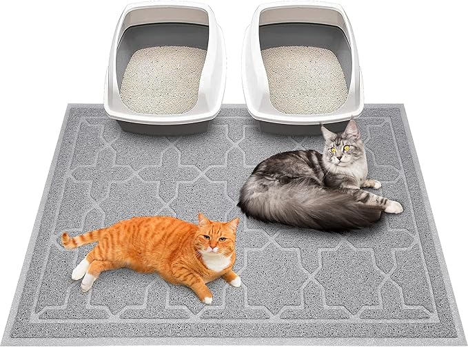 Yimobra Cat Litter Mat, 47"x36" Litter Box Mat with Litter Lock Mesh, Soft Cat Litter Mat Litter Trapping Mat, Easy to Clean, Non-Slip, Water Resistant, Litter Free Floors, Dark Grey-Mewly Pet