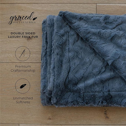 GRACED SOFT LUXURIES Throw Blanket Large Softest Warm Elegant Cozy Faux Fur for Home, Couch, Sofa, Chair, Den, Living Room (Solid Gray, Extra Large 60" x 80")