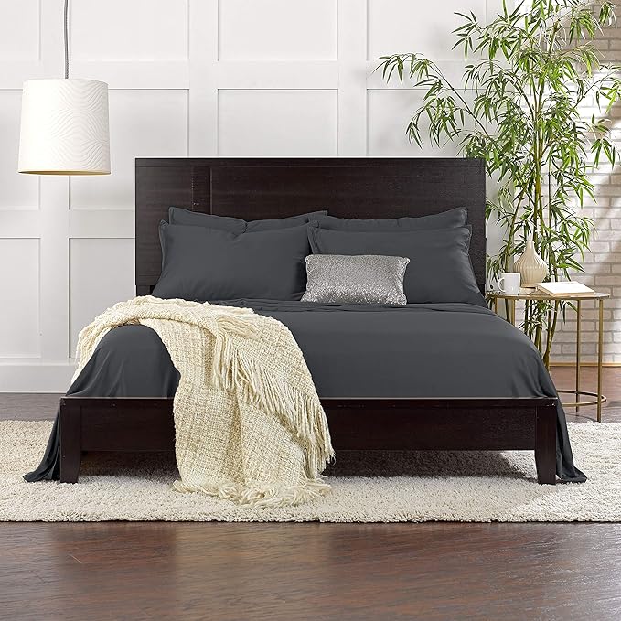 King Sheets by Pure Bamboo, Genuine 100% Organic Viscose Derived from Bamboo Bed Sheet Set, Luxuriously Soft & Cooling, Double Stitching, Lifetime Quality Promise (King, Charcoal)