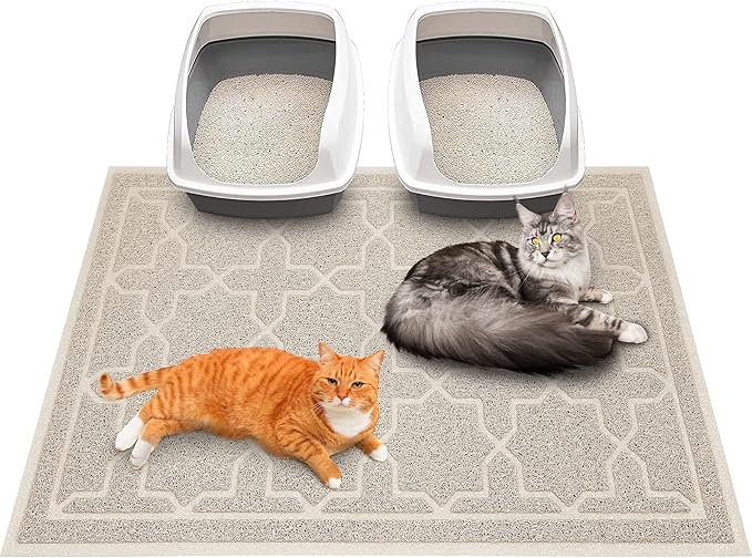 Yimobra Cat Litter Mat, 47"x36" Litter Box Mat with Litter Lock Mesh, Soft Cat Litter Mat Litter Trapping Mat, Easy to Clean, Non-Slip, Water Resistant, Litter Free Floors, Beige-Mewly Pet