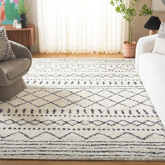 SAFAVIEH Arizona Shag Collection Area Rug - 11' x 15', Ivory & Slate, Non-Shedding & Easy Cleaning, Plush Thick Pile, Ideal for Living Room, Bedroom, Dining Space (ASG741M)