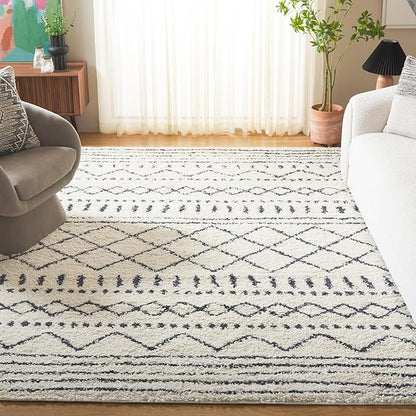 SAFAVIEH Arizona Shag Collection Area Rug - 9' x 12', Ivory & Slate, Moroccan Design, Non-Shedding & Easy Care, 1.6-inch Thick Ideal for High Traffic Areas in Living Room, Bedroom (ASG741M)