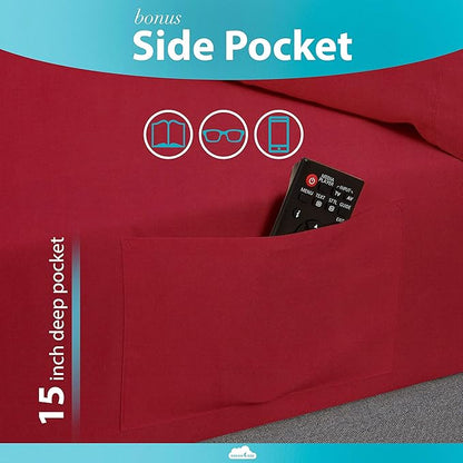 DREAMCARE Queen Sheet Set – 6 pcs Cooling Bed Sheets – up to 15” Deep Sheets Queen Size Bed Set – 2500 Supreme Collection – Extra Soft 100% Brushed Microfiber Hotel Luxury with Side Pocket – Burgundy