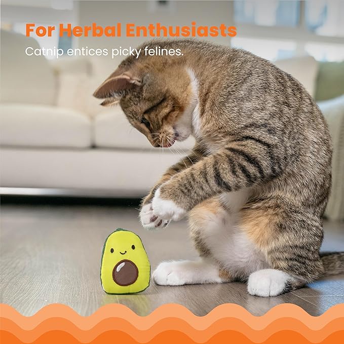 Catstages Lil' Avocato Cat Toy, Interactive Plush Avocado with Catnip, Kicker & Chew Toy for Indoor Cats, Encourages Active Play, Mental Stimulation, Dental Health, and Solo Fun, Green-Mewly Pet