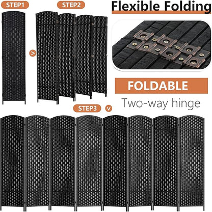 FDW Room Divider 8 Panel Folding Privacy Divider 6 Ft Indoor Wall Divider Portable Partition Wood Screen, Coal Black