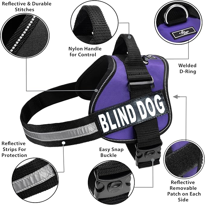 Doggie Stylz Blind Dog Harness No Pull No Escape Dog Vest for Blind Dogs Adjustable Vest with Handle Blind Dog Accessories and Patches for Training and Mobility-Mewly Pet