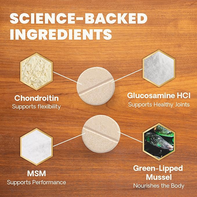 VetriScience Ultimate Strength Healthy Hip & Joint Chewable Tablets, GlycoFlex Glucosamine, Chondroitin and Green-Lipped Mussel Joint Supplement for Dogs, Soothe Joint Discomfort, Chicken, 120 Count-Mewly Pet