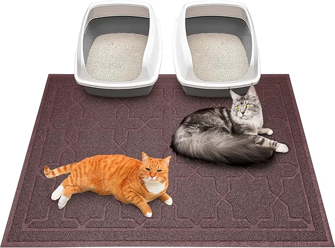 Yimobra Cat Litter Mat, 47"x36" Litter Box Mat with Litter Lock Mesh, Soft Cat Litter Mat Litter Trapping Mat, Easy to Clean, Non-Slip, Water Resistant, Litter Free Floors, Dark Coffee-Mewly Pet
