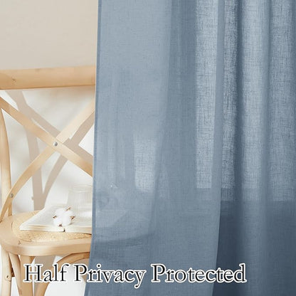 RYB HOME Semi Sheer Curtains for Small Window Doorway, Thick Linen Burlap Half Privacy Machine Washable Natural for Cafe Kitchen Glass Door, W 52 x L 45 inch, 2 Pcs, Dusty Blue