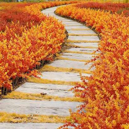 Geegoods 16 Bundles Artificial Fall Flowers Outdoor – Faux Lavender Flowers with Monkey Grass UV Resistant Plastic Faux Plants for Halloween Front Door Porch Patio Yard Balcony Decor, Orange Color
