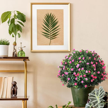 2-Pack Artificial Boxwood Topiary Ball Plant with Pink Flowers, Ground Stake, UV-Resistant Outdoor & Indoor Decorative Flowers