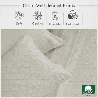 California Design Den Deep Pocket Twin Sheets Set - 400 Thread Count Sateen, Natural 100% Cotton Bed Sheets, Deep Pocket Cooling and Durable Bedding Set - Taupish-Sage Crosshatch