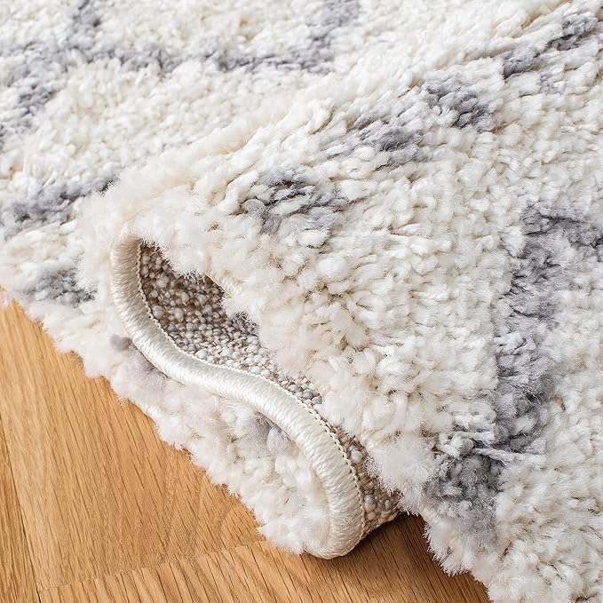 SAFAVIEH Arizona Shag Collection Area Rug - 2'3" x 16' Runner, Ivory/Grey, Geometric Design, Plush 1.6 Inch Thick Ideal for High Traffic Areas in Living Room, Bedroom, Dining (ASG741F)