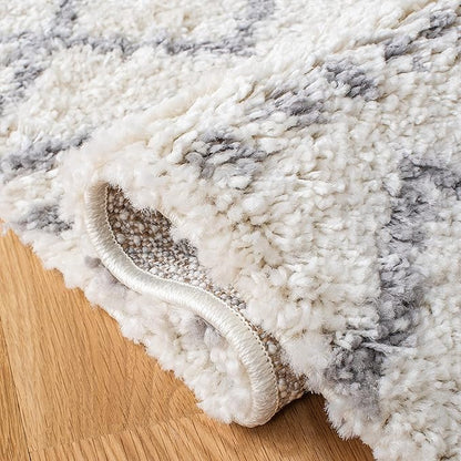 SAFAVIEH Arizona Shag Collection Area Rug - 3'2" Square, Ivory & Grey, Moroccan Design, 1.6-inch Thick, Non-Shedding, Ideal for High Traffic Areas in Living Room, Bedroom, Dining (ASG741F-3SQ)
