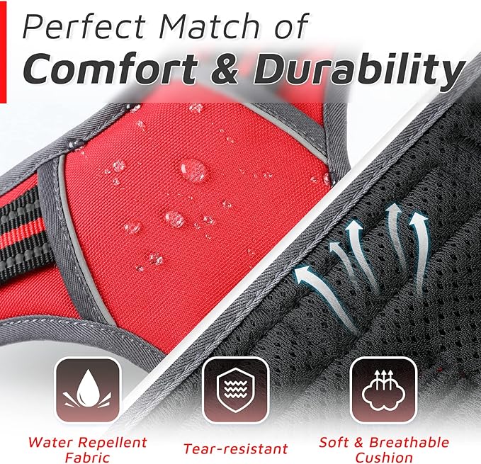 Eagloo Dog Harness for Large Dogs, No Pull Service Vest with Reflective Strips and Control Handle, Adjustable and Comfortable for Easy Walking, No Choke Pet Harness with 2 Metal Rings, Red, L-Mewly Pet
