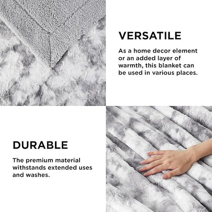 Bedsure GentleSoft Sherpa Fluffy Blanket Twin Size - Fleece Warm and Cozy Throw for Women Gift, Plush & Fuzzy Faux Fur Christmas Blanket for Couch, Bed Decor, Tie Dye Design, Light Grey, 60x80 Inches
