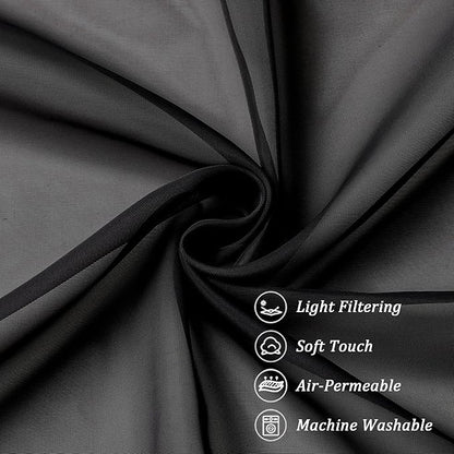Chyhomenyc Extra Long Black Sheer Curtains 144 inch 2 Panels Set, Translucent Backdrop Window Scarf Drapes for Canopy Bed/Wedding/Living Room/Anniversary, 12FT Length, Each 42Wx144L in, 2PCS, Black