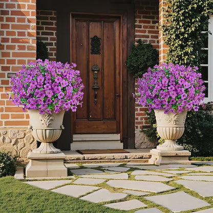 Ouddy Decor 24 Bundles Artificial Flowers for Outdoors Fake Silk Flowers UV Resistant Faux Plastic Plants for Spring Summer Garden Porch Window Box Table Vase Home Indoor Outdoor Decoration, Purple