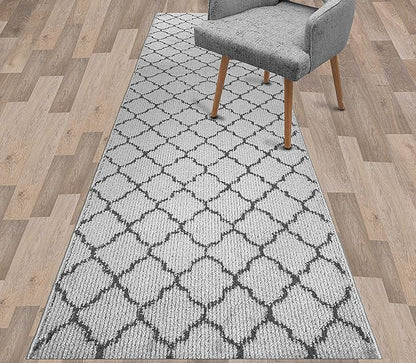 Custom Size Modern Runner Rug Carpet for Hallway Entryway Foyer Kitchen, Slip Resistant Latex Rubber Backed 31 inch Wide X Customized Length, Trellis Grey, 31 inch X 20 feet