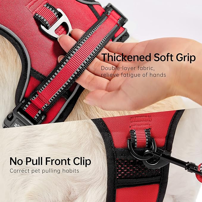 NESTROAD No Pull Dog Harness,Adjustable Oxford Dog Vest Harness with Leash,Reflective No-Choke Pet Harness with Easy Control Soft Handle for Small Medium Dogs(Medium,Red)-Mewly Pet