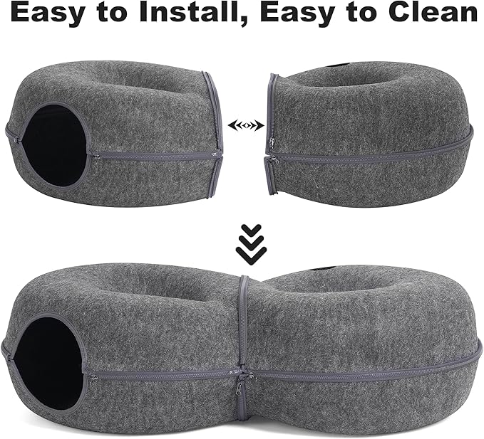 8-Shaped Large Cat Tunnel Bed for Indoor Cats, Infinite Circulation Peekaboo Cat Cave with 12 Toy Balls, Cat Donut Tunnel for Cats up to 30 Pounds (Dark Grey, L 38x24x11in)-Mewly Pet