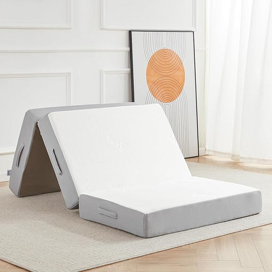 Tri-fold Folding Mattress, 6 Inch Memory Foam Guest Bed with Washable Bamboo Fabric, Breathable, Perfect for Camping & Road Trips