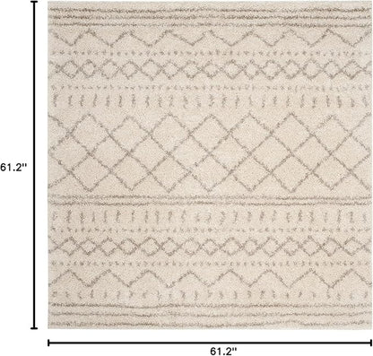 SAFAVIEH Arizona Shag Collection Area Rug - 5'1" Square, Ivory & Beige, Moroccan Design, Non-Shedding & Easy Care, 1.6-inch Thick Ideal for High Traffic Areas in Living Room, Bedroom (ASG741A)