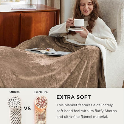 Bedsure GentleSoft Sherpa Fleece Oversized Cal King Blankets for Bed - Thick and Warm Throw for Women and Men, Soft Fuzzy Plush Large Blanket for Winter, Camel, 112x98 Inches