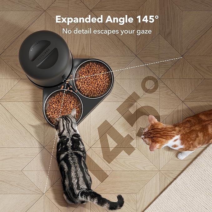 PETLIBRO Automatic Cat Feeder with Camera for Two Cats, 1080P HD Video with Night Vision, 5G WiFi Pet Feeder with 2-Way Audio for Cat & Dog, Low Food & Motion & Sound Alerts, Dual Tray, Black 5L-Mewly Pet