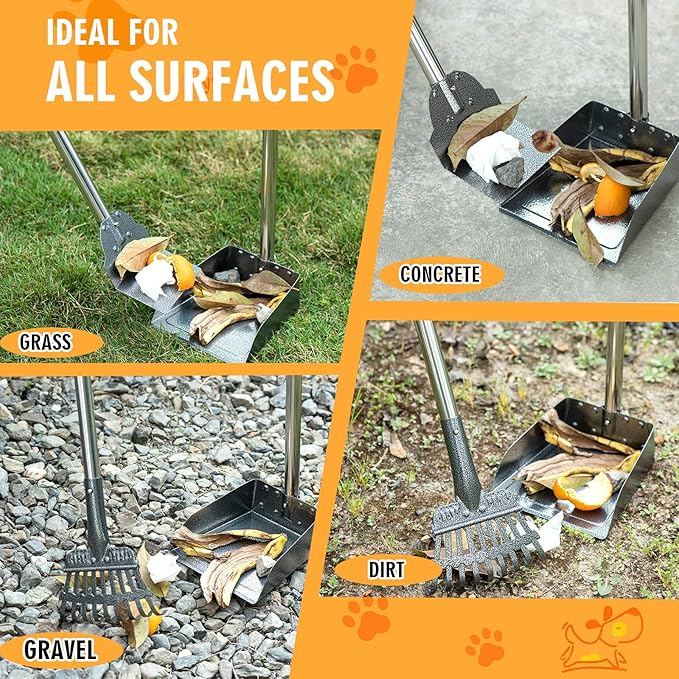TIMINGILA Pooper Scooper Dog Pooper Scooper Long Handle Stainless Metal Tray Rake Spade Set for Large Medium Small Dogs Easy to Clean Pet Waste Use for Yard, Grass, Dirt or Gravel - Pet Supplies-Mewly Pet