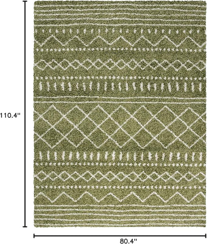SAFAVIEH Arizona Shag Collection Area Rug - 6'7" x 9'2", Green & Ivory, Moroccan Design, Non-Shedding & Easy Care, 1.6-inch Thick Ideal for High Traffic Areas in Living Room, Bedroom (ASG741X)