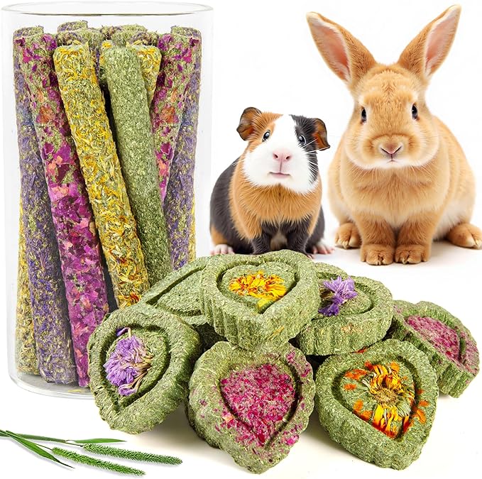 Sofier Timothy Hay Treats Rabbit Toys Bunny Guinea Pig Hamster Natural Chews for Teeth Handmade Rabbit Chews and Treats Chinchilla Rat Gerbil-Mewly Pet