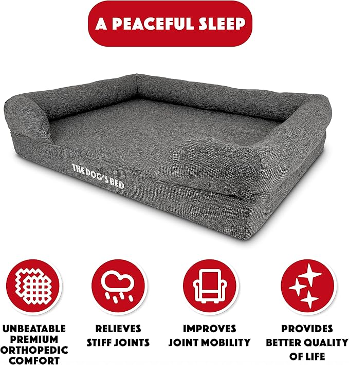 The Dog’s Bed, Large Grey Linen 36x27, Memory Foam, Pain Relief: Arthritis, Hip & Elbow Dysplasia, Post Surgery, Lameness, Supportive, Calming, Waterproof Washable Cover, Veterinary Approved-Mewly Pet