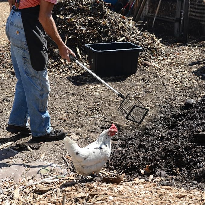 Metal Large Chicken Poop Scooper,3-in-1 Detachable Chicken Coop Scoop with Stainless Steel Telescopic Handle(22-41.9in),Multifunctional Metal Litter Scoop for Pooper Scooper-Mewly Pet