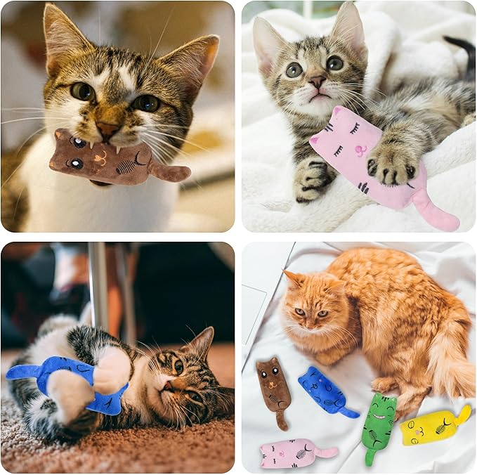 Catnip Toys for Indoor Cats, 5 Pack Cat Toys for Cats, Fluffy Catnip Toys for Chewing Playing, Interactive Kitten Toys, Catnip Filled Kitty Chew Teething Toys, Cat Chew Toys (Smile,5 Pack)-Mewly Pet